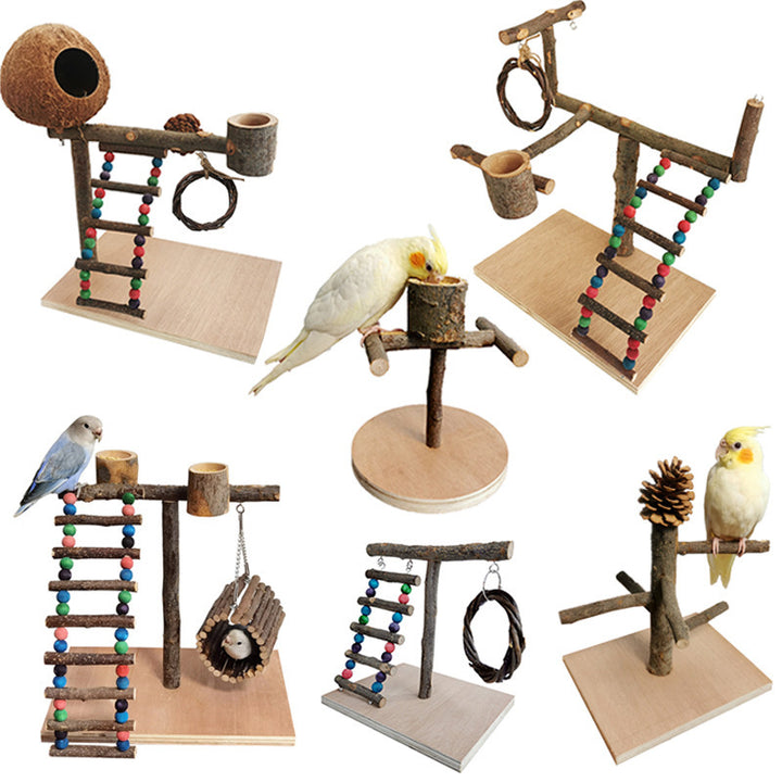 Wooden Bird Shelf – Multi-Style Perch Stand for Parrots, Parakeets & Small Birds