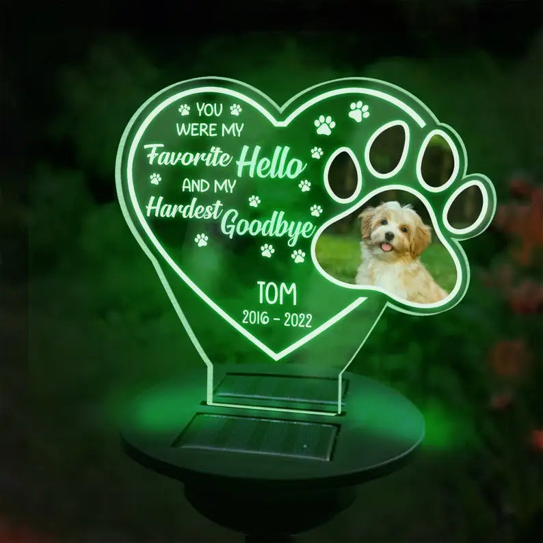 Personalized Pet Memorial Solar Light – Custom 3D Photo LED Lamp for Dog Loss, Grave Marker, Garden & Cemetery Decoration Gift
