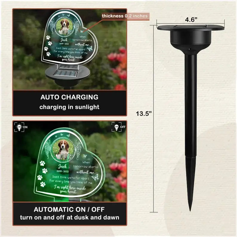 Personalized Pet Memorial Solar Light – Custom 3D Photo LED Lamp for Dog Loss, Grave Marker, Garden & Cemetery Decoration Gift