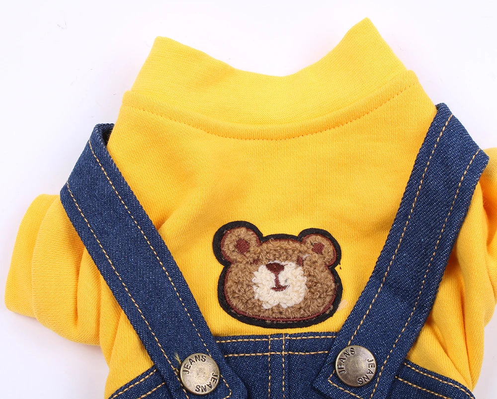 Pet Jumpsuit Romper Hoodie – Autumn/Winter Denim Jacket & Cotton T-Shirt for Dogs and Cats