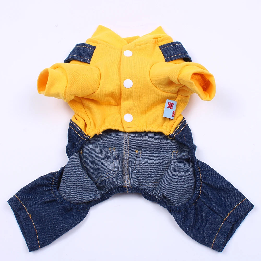 Pet Jumpsuit Romper Hoodie – Autumn/Winter Denim Jacket & Cotton T-Shirt for Dogs and Cats