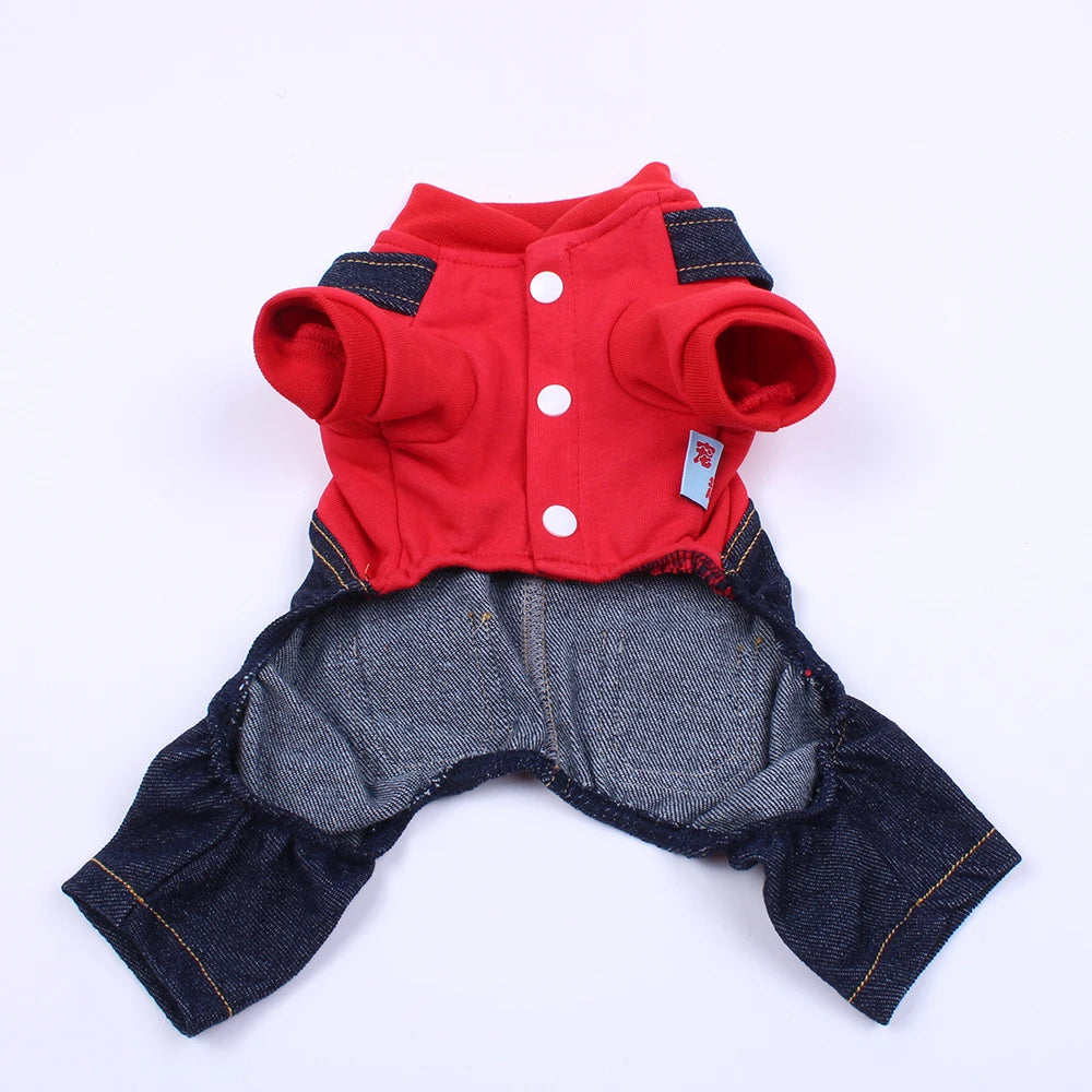 Pet Jumpsuit Romper Hoodie – Autumn/Winter Denim Jacket & Cotton T-Shirt for Dogs and Cats