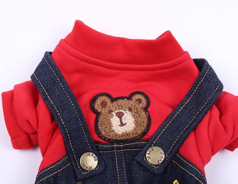 Pet Jumpsuit Romper Hoodie – Autumn/Winter Denim Jacket & Cotton T-Shirt for Dogs and Cats