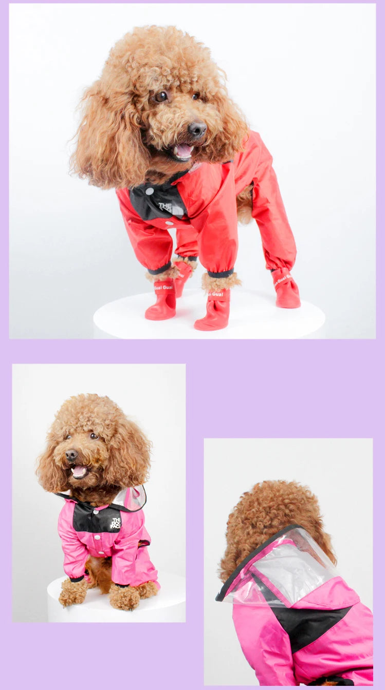 Waterproof Dog Raincoat – The Dog Face Jumpsuit Style Pet Rain Jacket with Hood for Small to Large Dogs