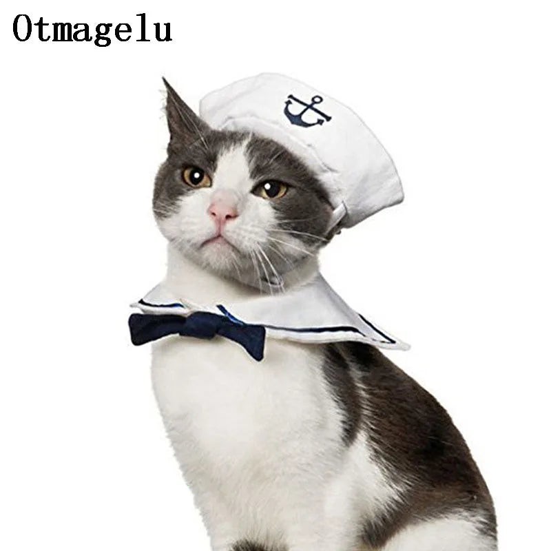 Funny Pet Navy Sailor Costume – Cat & Small Dog Halloween Cosplay Outfit with Adjustable Hat & Cloak