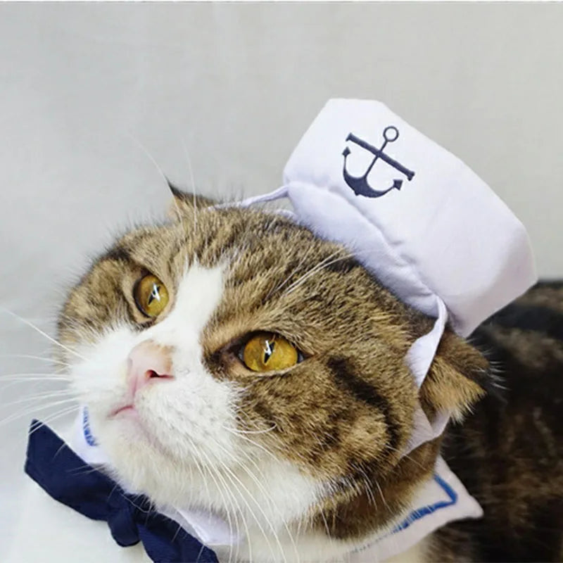 Funny Pet Navy Sailor Costume – Cat & Small Dog Halloween Cosplay Outfit with Adjustable Hat & Cloak