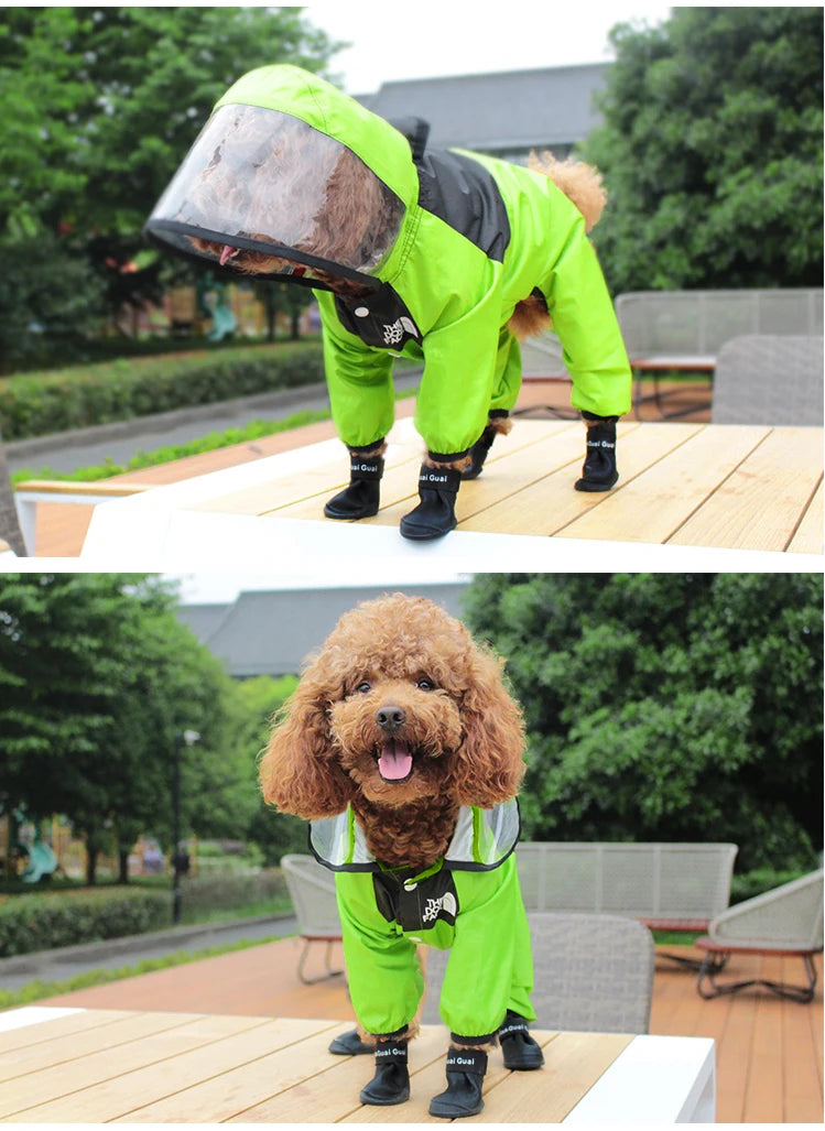 Waterproof Dog Raincoat – The Dog Face Jumpsuit Style Pet Rain Jacket with Hood for Small to Large Dogs