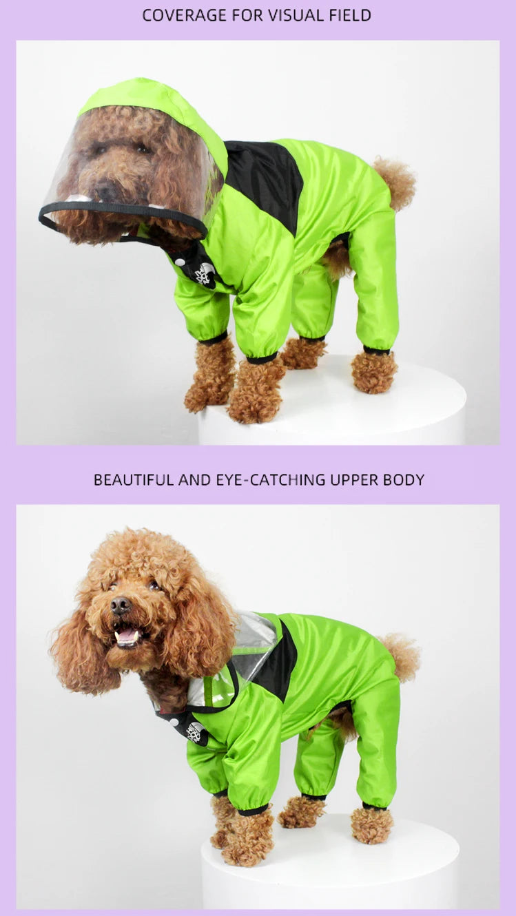 Waterproof Dog Raincoat – The Dog Face Jumpsuit Style Pet Rain Jacket with Hood for Small to Large Dogs