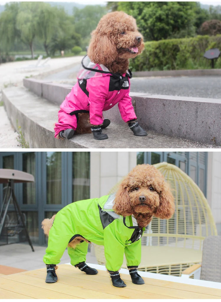 Waterproof Dog Raincoat – The Dog Face Jumpsuit Style Pet Rain Jacket with Hood for Small to Large Dogs