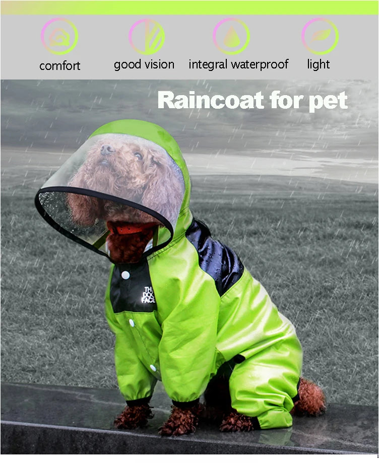 Waterproof Dog Raincoat – The Dog Face Jumpsuit Style Pet Rain Jacket with Hood for Small to Large Dogs