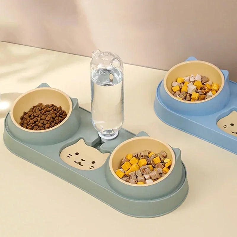 Automatic Cat Water & Food Bowl Set – Raised Double Bowls with Water Fountain | Elevated Pet Feeding Station for Cats & Small Dogs