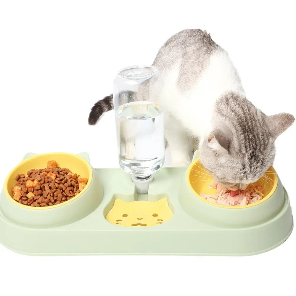 Automatic Cat Water & Food Bowl Set – Raised Double Bowls with Water Fountain | Elevated Pet Feeding Station for Cats & Small Dogs