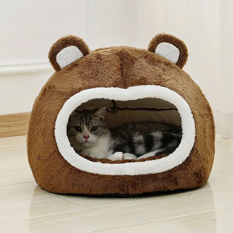 Funny Cat Bed – Warm Plush Cave Tent for Cats & Small Dogs | Ultra-Soft Pet House Lounger Cushion | Winter Cozy Pet Supplies