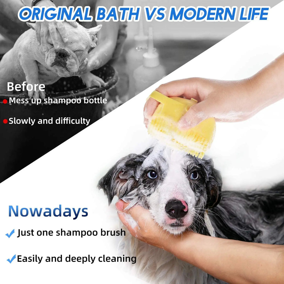 2-in-1 Dog Shampoo Brush with Dispenser – 80ml (2.7oz) Silicone Bath Scrubber for Dogs & Cats, Short Hair Pet Grooming Comb