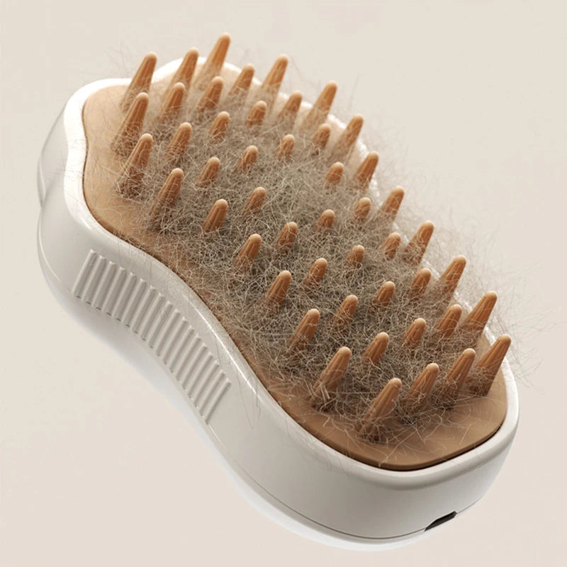 3-in-1 Steamy Pet Brush – Electric Spray Cat & Dog Grooming Comb | Massage, Loose Hair Removal & Bath Tool (Pink/Coffee)