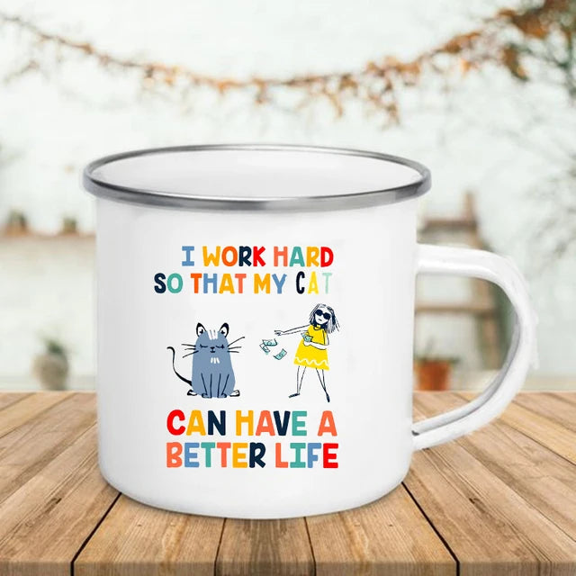 Funny Cat Print Enamel Mug – "6 Signs That You Are Secretly A Cat" Coffee Cup | Cat Lover Gift | Creative Drinkware