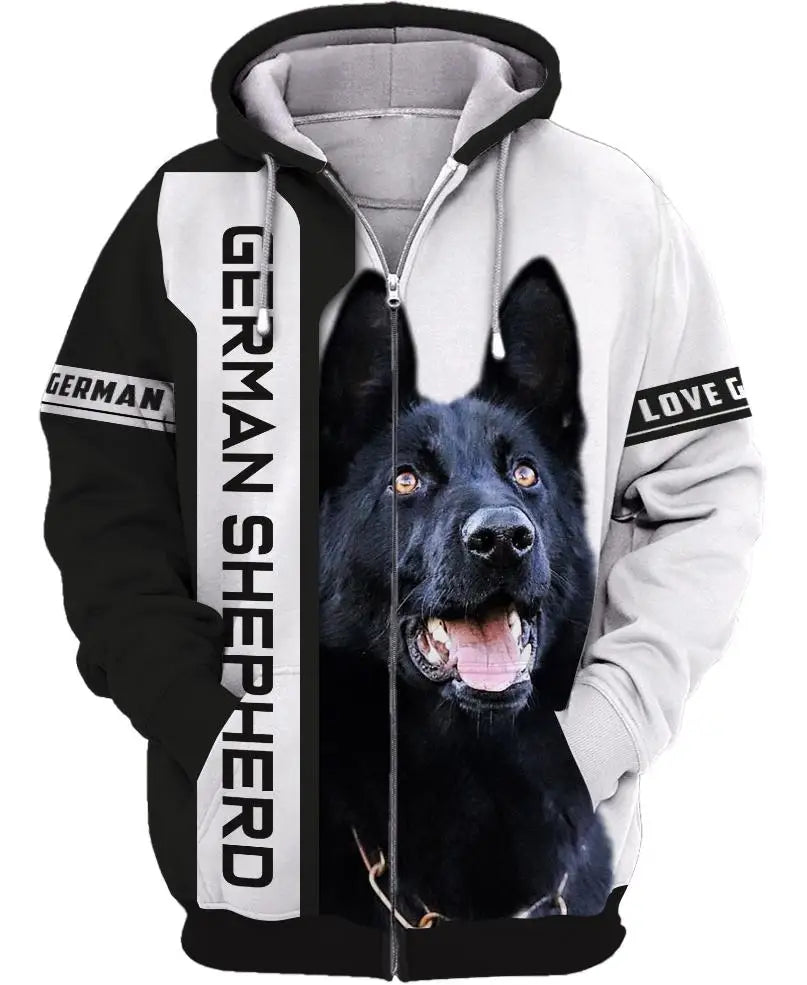 Love Dog German Shepherd 3D Printed Zipper Hoodie – Unisex Casual Streetwear Tracksuit | For Men & Women