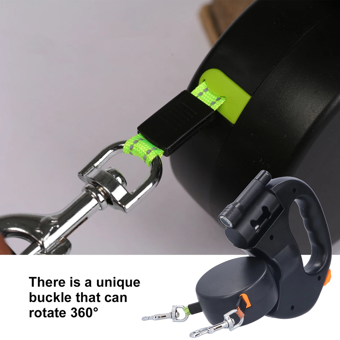 Dual Retractable Dog Leash with LED Flashlight & Waste Bag Dispenser – 360° Tangle-Free Design for 2 Dogs (Up to 33 lbs Each)