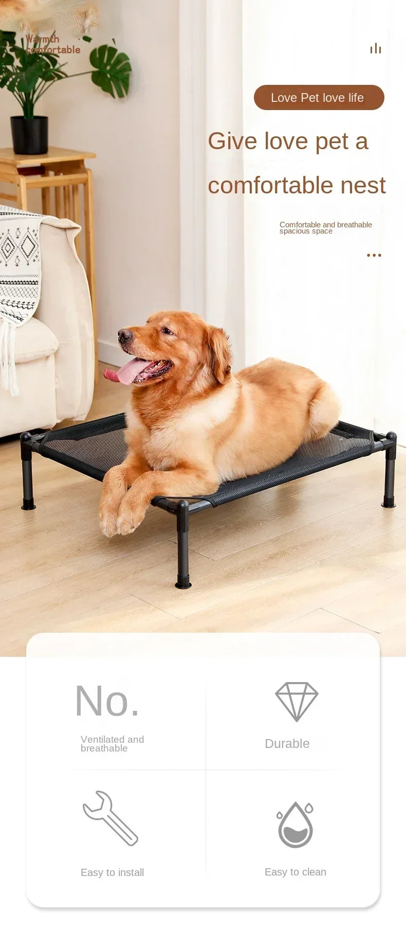 Elevated Folding Pet Bed – Portable Dog & Cat Camping Cot | Removable & Washable Cover | All-Season Kennel for Small to Medium Pets