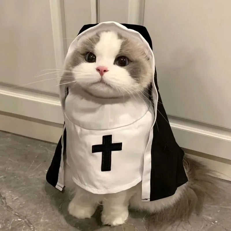 Nun Cat Costume – Funny Pet Outfit for Cats & Small Dogs | Breathable Party Apparel & Photo Prop