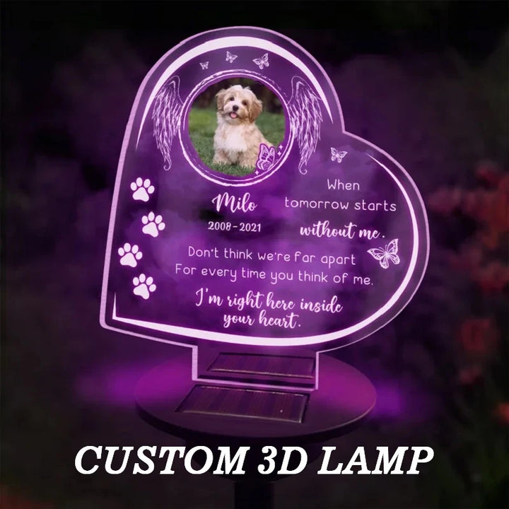 Personalized Pet Memorial Solar Light – Custom 3D Photo LED Lamp for Dog Loss, Grave Marker, Garden & Cemetery Decoration Gift
