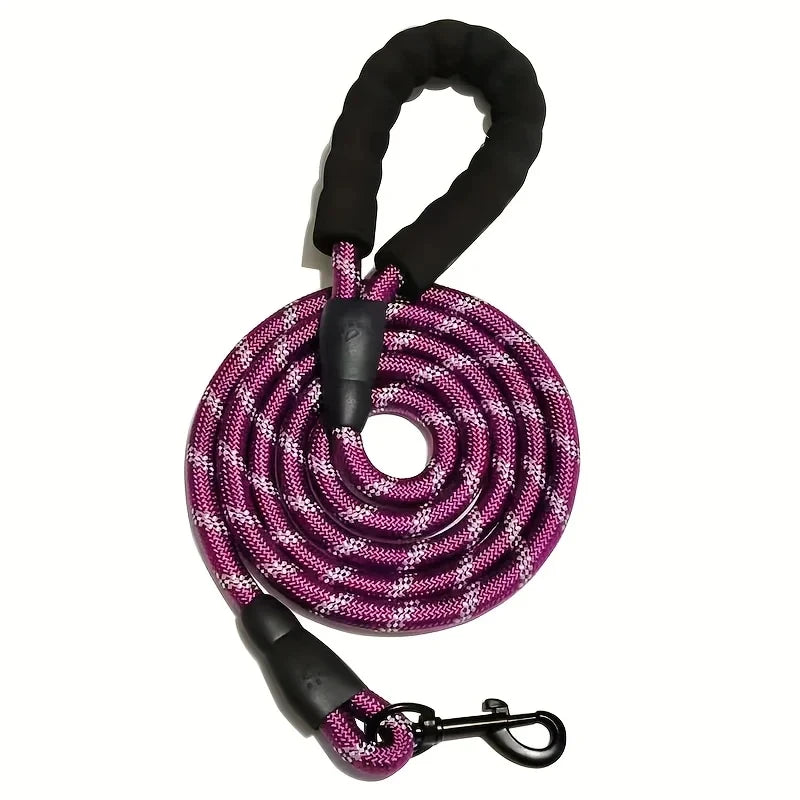 Reflective Nylon Dog Leash – Heavy-Duty Braided Rope Lead for Night Walks