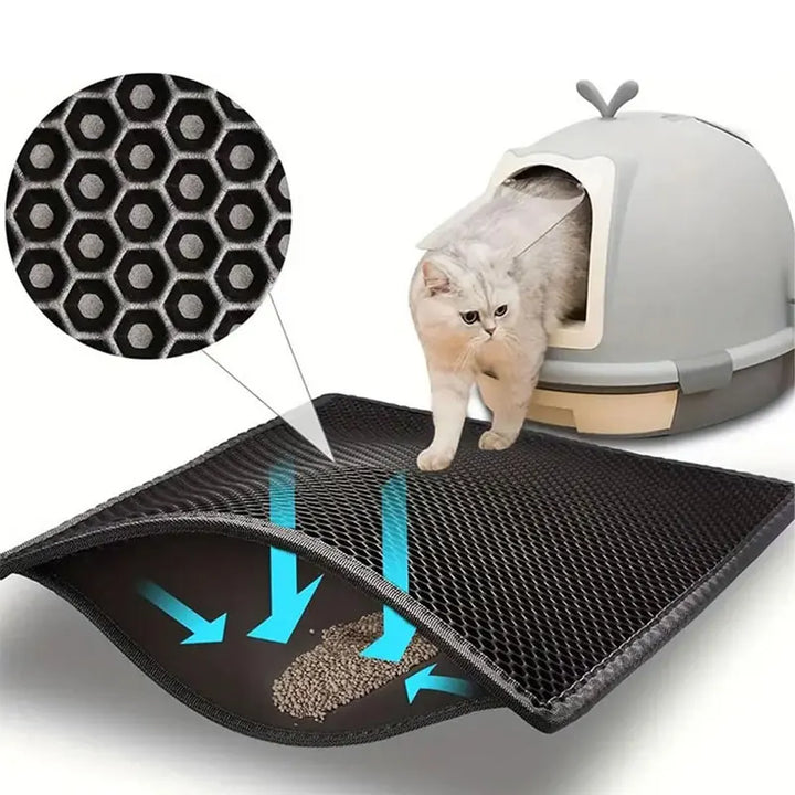 Waterproof Double-Layer Cat Litter Mat – Litter Trapping Clean Pad for Litter Boxes | Non-Slip Pet Floor Mat for Cats