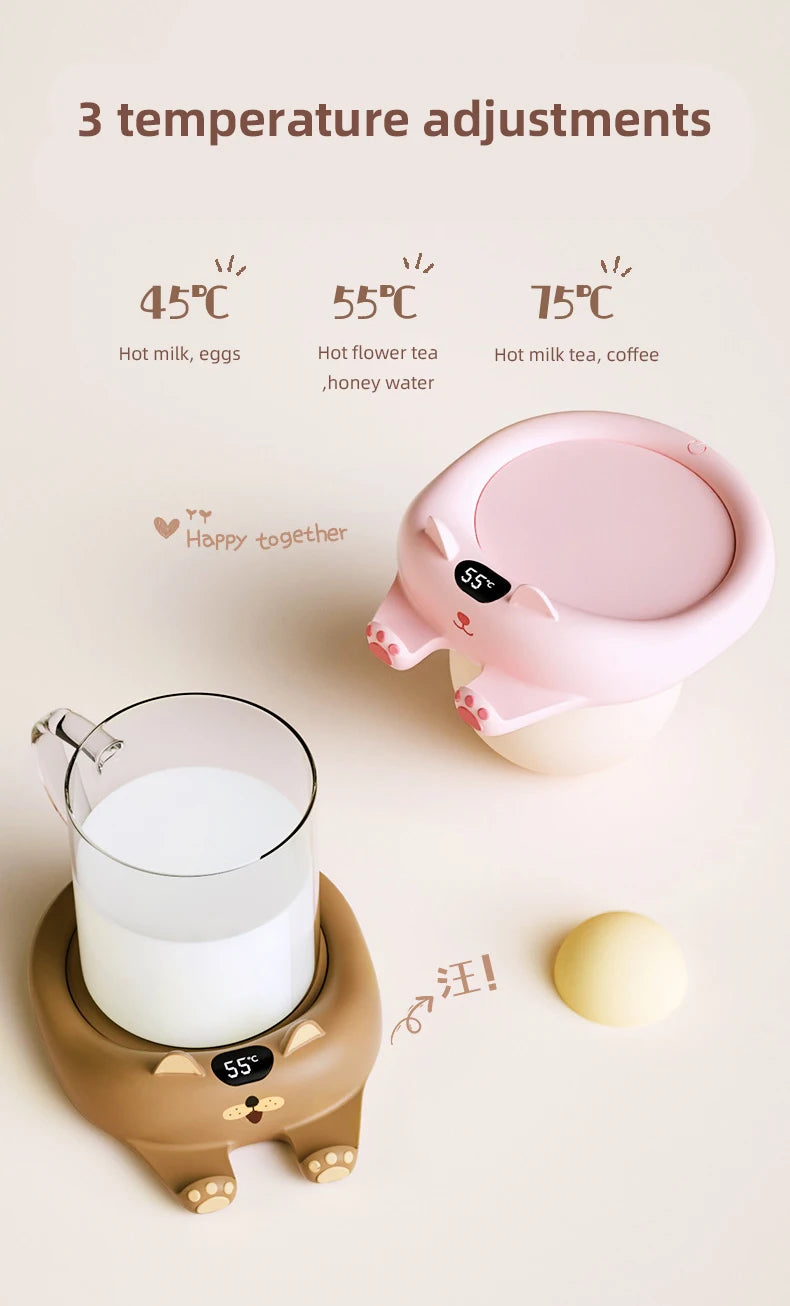 Cute Cats & Dogs Cup Warmer – Coffee Mug Heating Pad with 3 Temperature Settings & Auto-Off Feature | Perfect Gift for Pet Lovers