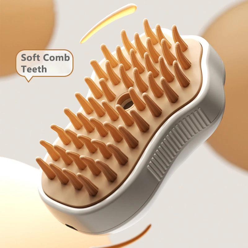 3-in-1 Steamy Pet Brush – Electric Spray Cat & Dog Grooming Comb | Massage, Loose Hair Removal & Bath Tool (Pink/Coffee)