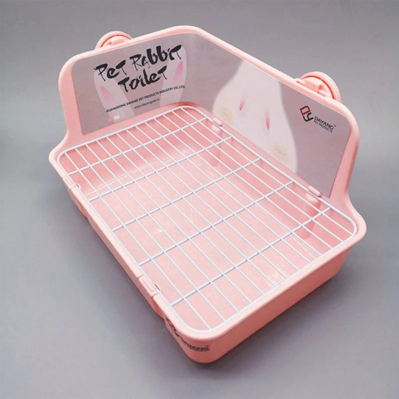 Rabbit Litter Box Toilet – Corner Potty Trainer for Small Pets | Durable Plastic Bunny Potty Tray with Cage Buckles
