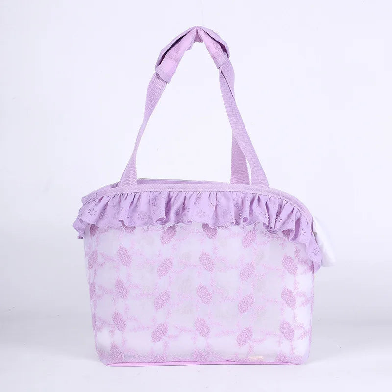 Pet Carrier Bag for Small Cats & Dogs – Lace Handheld Travel Backpack | Soft-Sided Car Seat Transport Tote | Puppy Travel Bag for Women