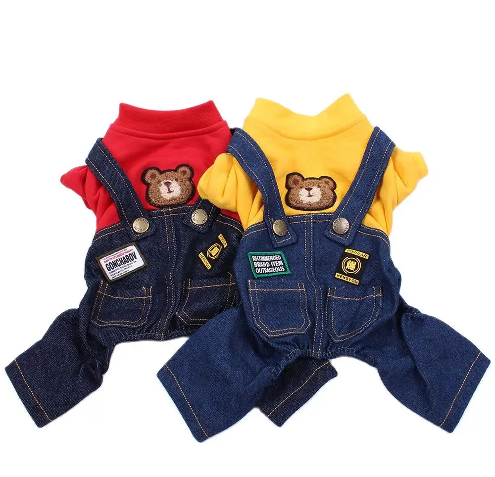 Pet Jumpsuit Romper Hoodie – Autumn/Winter Denim Jacket & Cotton T-Shirt for Dogs and Cats