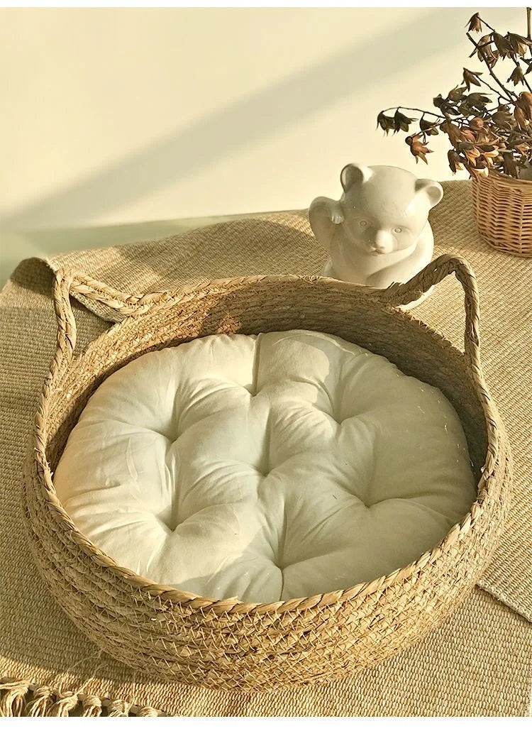Four Seasons Handmade Woven Cat Nest – 100% Cotton with Washable Pad