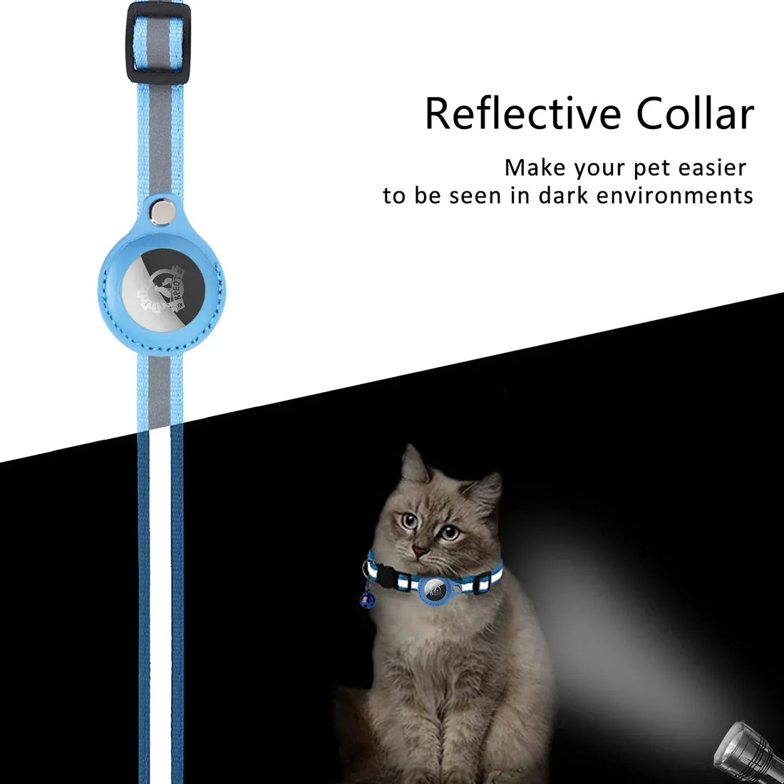 Reflective Pet Collar with AirTag Holder – Adjustable Nylon Collar with Bell & PU Leather Case (AirTag Not Included)