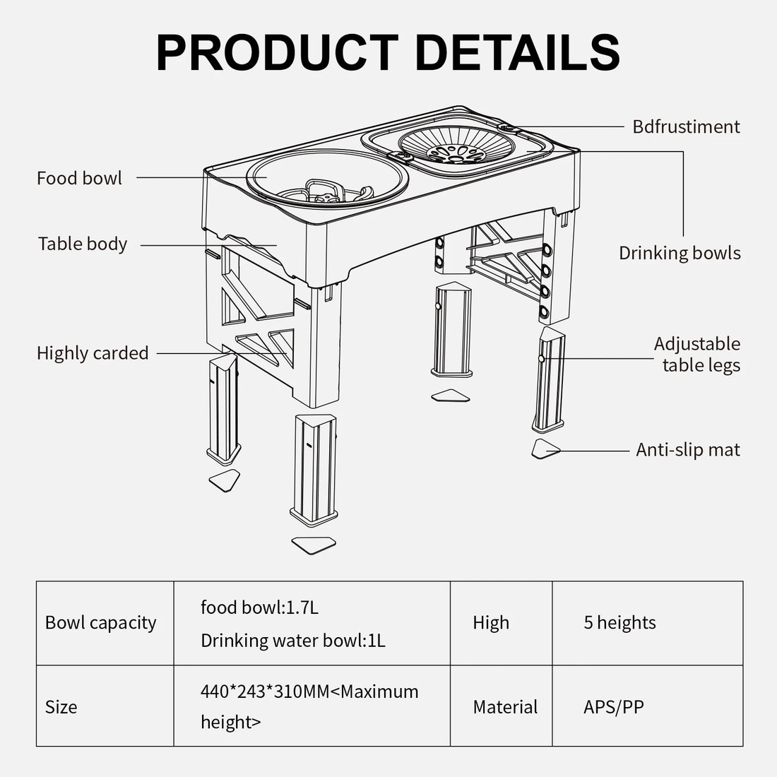 3-in-1 Adjustable Height Pet Feeder – Double Stainless Steel Bowls with Slow Feeder & Foldable Stand (5 Heights, 16.93")