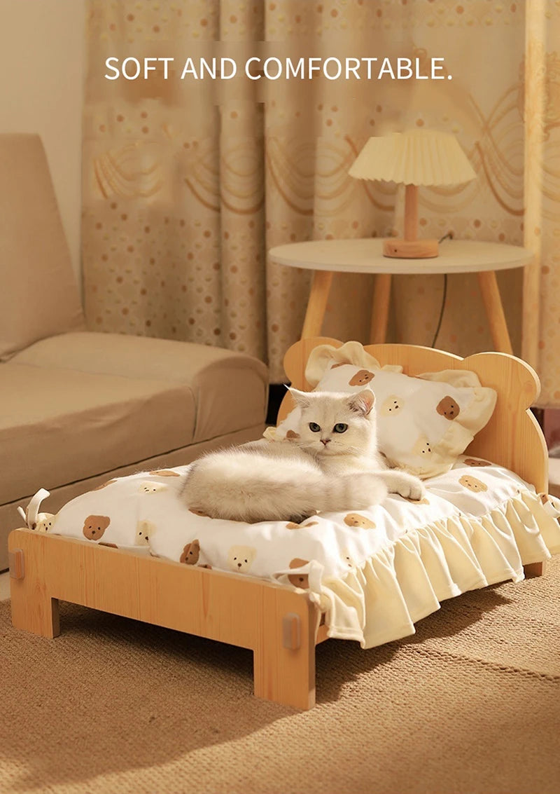 Wooden Cat Bed – Space-Saving Indoor Pet Furniture for Cats & Small Dogs |  Bunk Style with Cozy Cushion (20 × 11 in)