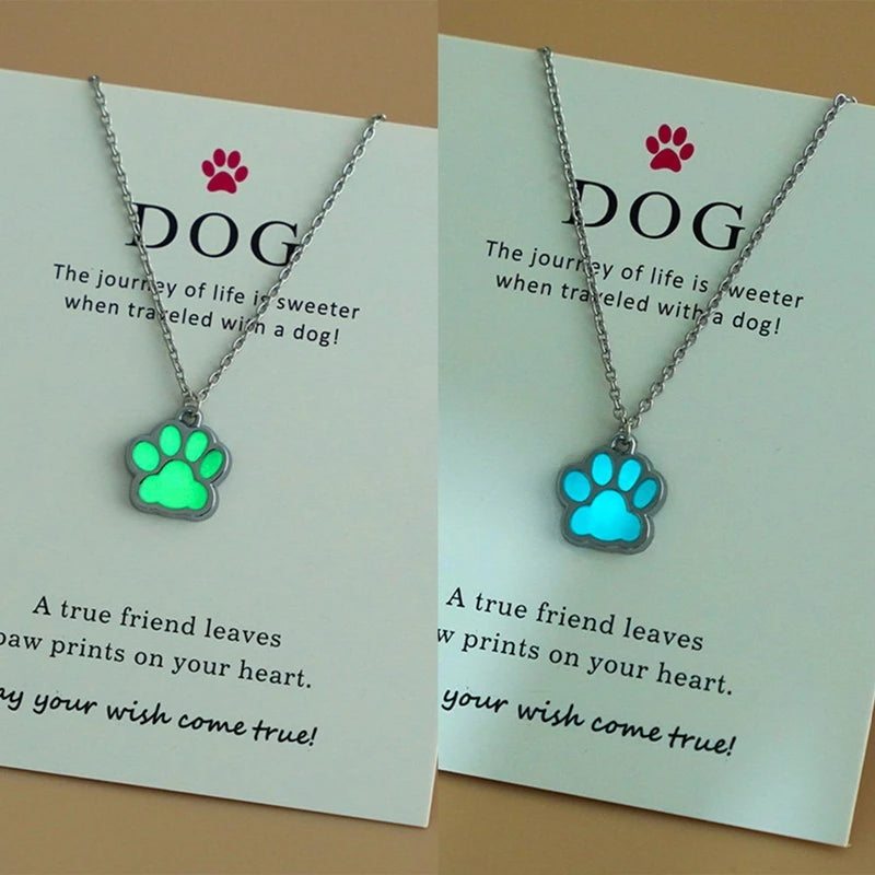 Luminous Paw Print Necklace – Glow-in-the-Dark Pet Lover Jewelry | Dog & Cat Pendant Choker | Gift for Couples, Friends, Animal Lovers
