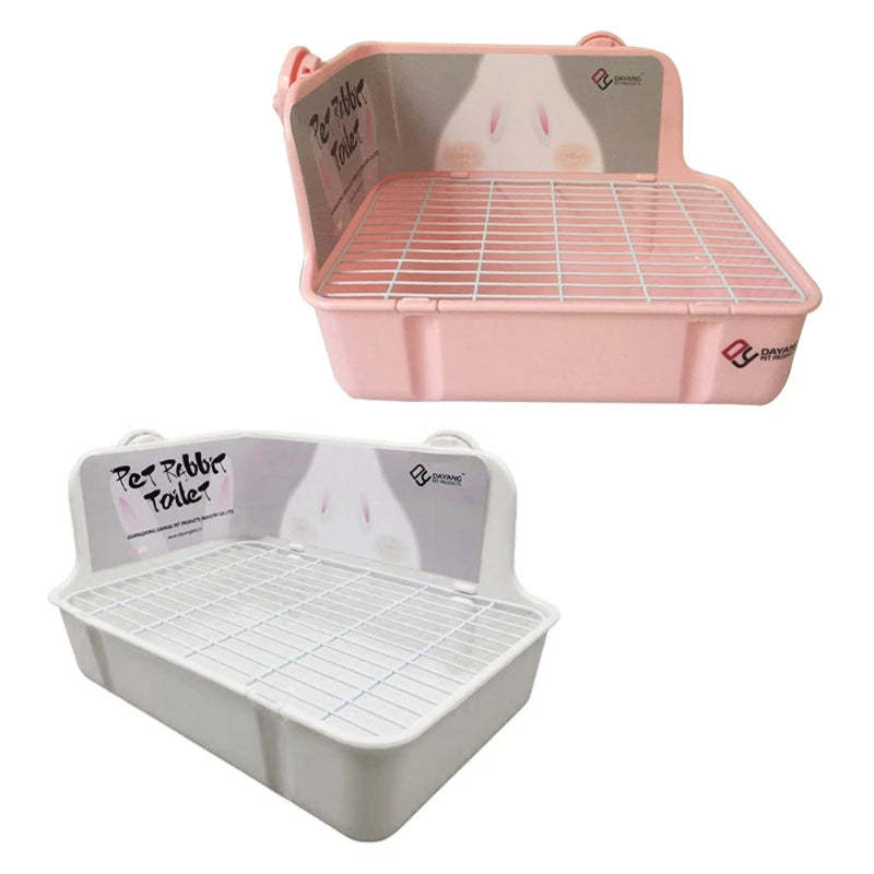 Rabbit Litter Box Toilet – Corner Potty Trainer for Small Pets | Durable Plastic Bunny Potty Tray with Cage Buckles