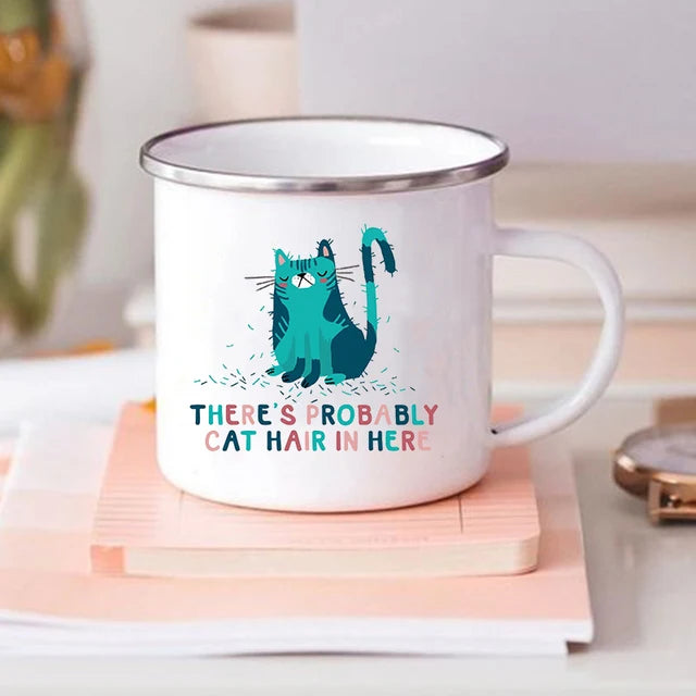 Funny Cat Print Enamel Mug – "6 Signs That You Are Secretly A Cat" Coffee Cup | Cat Lover Gift | Creative Drinkware