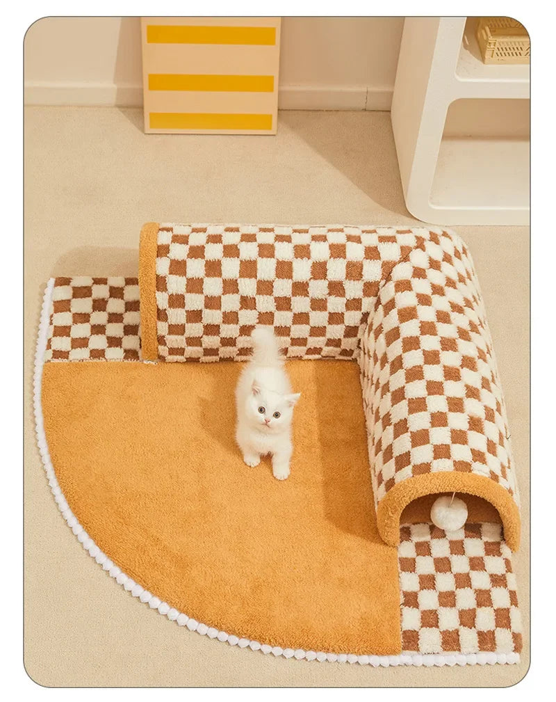 2-in-1 Cat Tunnel Bed – Plush Hideaway Tunnel with Removable Mat & Play Ball 2-in-1 Cat Tunnel Bed – Plush Hideaway Tunnel with Removable Mat & Play Ball