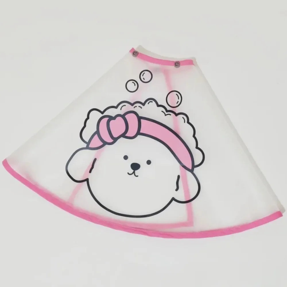 Adjustable Waterproof Pet Grooming Cape – Cartoon Print Dog Haircut Cloak | Transparent Facial Care Cape for Cats & Dogs