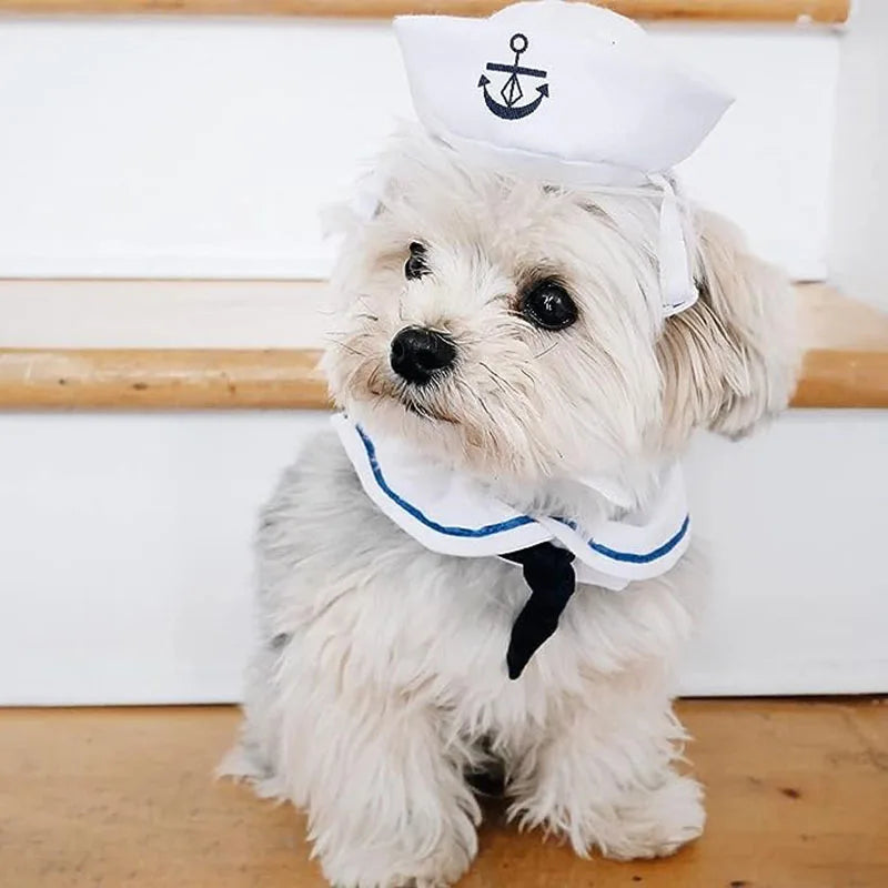 Funny Pet Navy Sailor Costume – Cat & Small Dog Halloween Cosplay Outfit with Adjustable Hat & Cloak