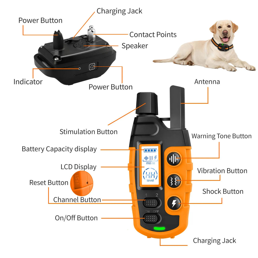 3300Ft Electric Dog Training Collar – Waterproof & Rechargeable Remote Control E-Collar with Shock, Vibration & Beep for Dogs 5–120 lbs