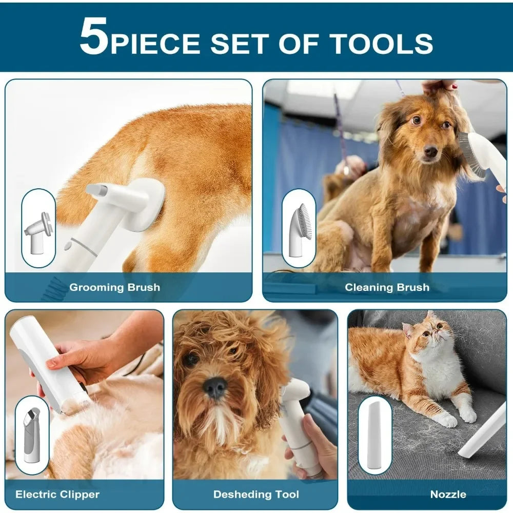 2.5L Pet Grooming Vacuum Kit – Dog & Cat Grooming Kit with Clipper, Combs & Low-Noise Vacuum (US & EU Voltage)