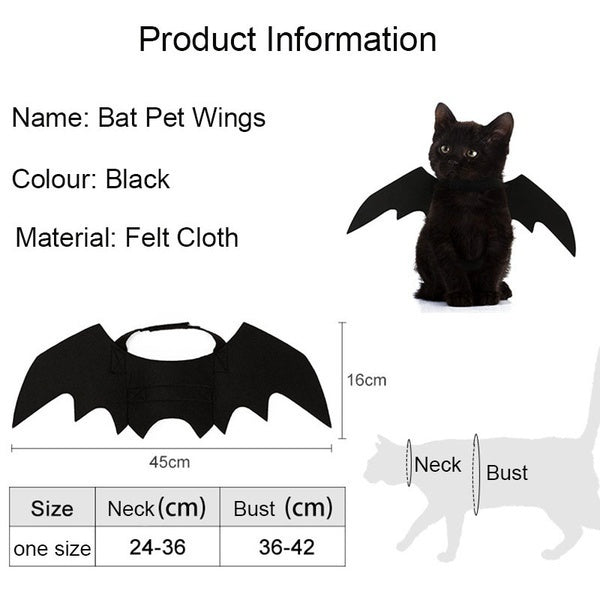 Halloween Bat Wings Costume for Cats & Dogs – Black Felt Harness Outfit | Pet Cosplay Party Clothes