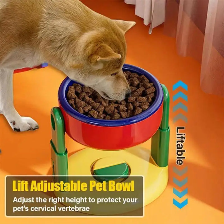 Adjustable Height Double Pet Bowls – Foldable Slow Feeder with Suction Cup Base for Cats & Dogs | 3 Heights, Food & Water Dish (Pink/Red)