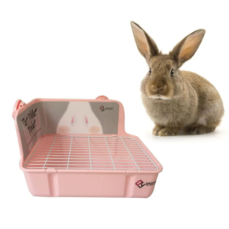 Rabbit Litter Box Toilet – Corner Potty Trainer for Small Pets | Durable Plastic Bunny Potty Tray with Cage Buckles