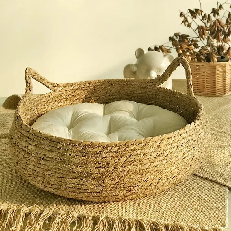 Four Seasons Handmade Woven Cat Nest – 100% Cotton with Washable Pad