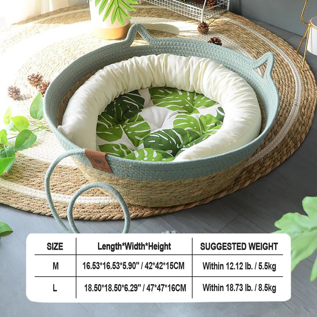 Natural Rattan Straw Cat Bed House – Indoor Pet Kennel Basket with Soft Cushion & Scratching Ball | Cozy Tent for Cats, Kittens, and Small Dogs