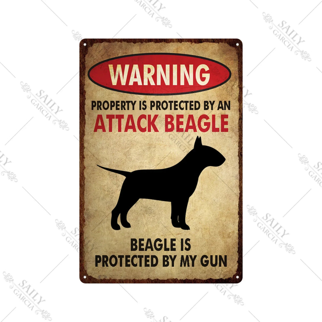 Dog Warning Vintage Tin Sign – Funny Metal Wall Decor for Pet Lovers | Farm, Kennel, or Home Use